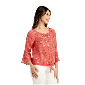 AB Studio Coral Floral Blouse